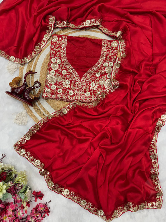 Rangoli Silk Saree (Red)