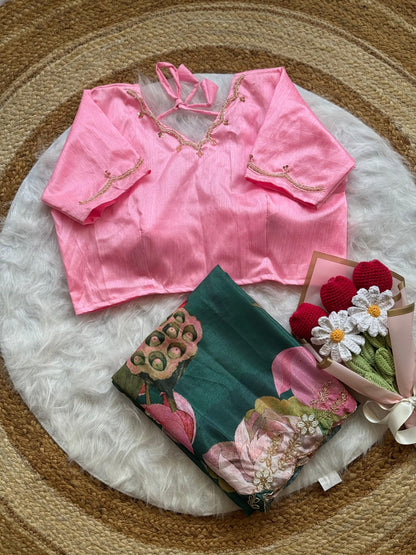 Soft Chinnon Saree (Dark Green)