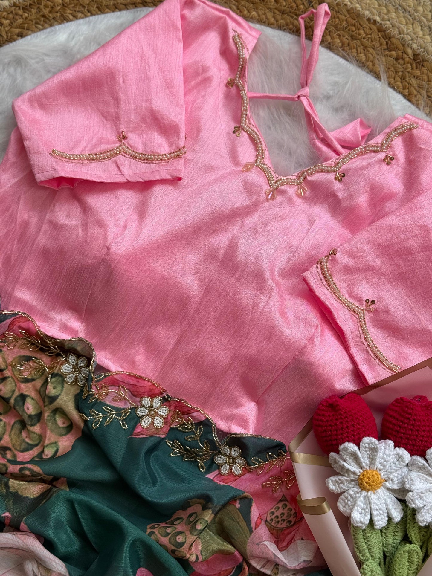 Soft Chinnon Saree (Dark Green)