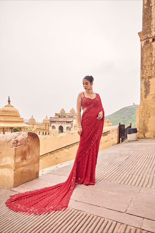 Designer Red Saree