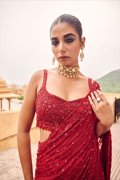 Designer Red Saree