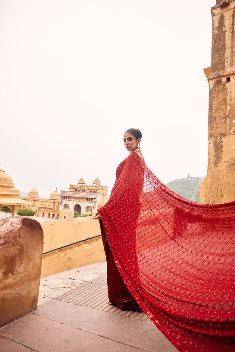 Designer Red Saree