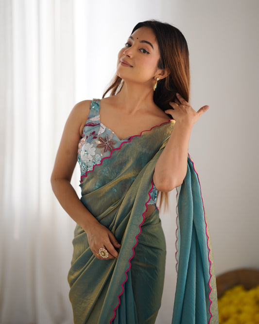 Saree With designer Beeds blouse