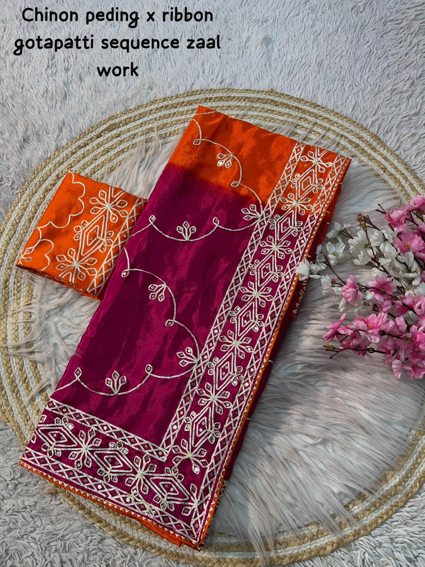 Ribbon gotapatti Saree