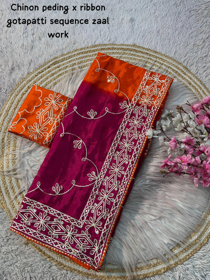 Ribbon gotapatti Saree