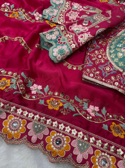 Soft Rangoli Silk Saree with Sequence & Dori Embroidery