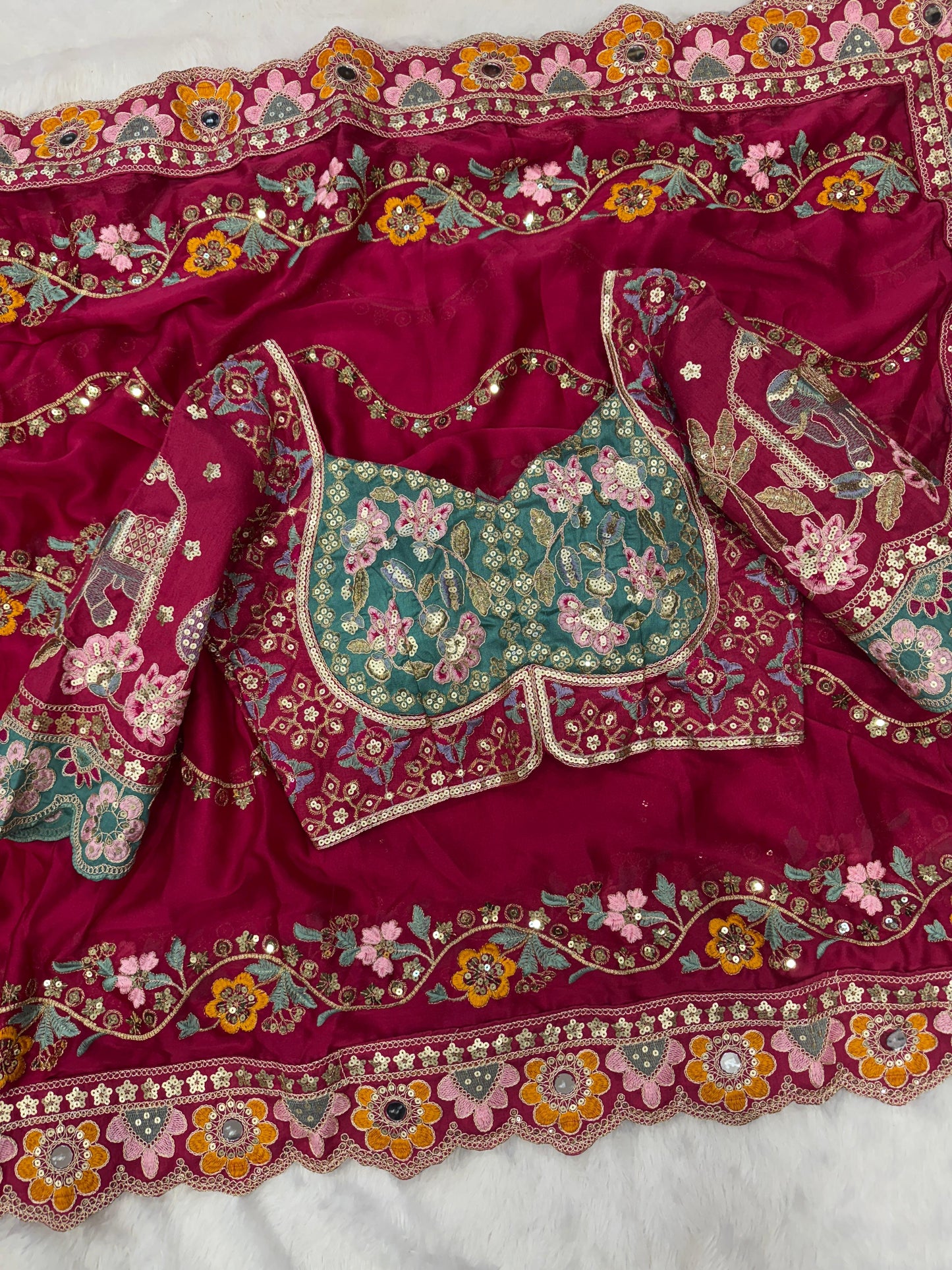 Soft Rangoli Silk Saree with Sequence & Dori Embroidery