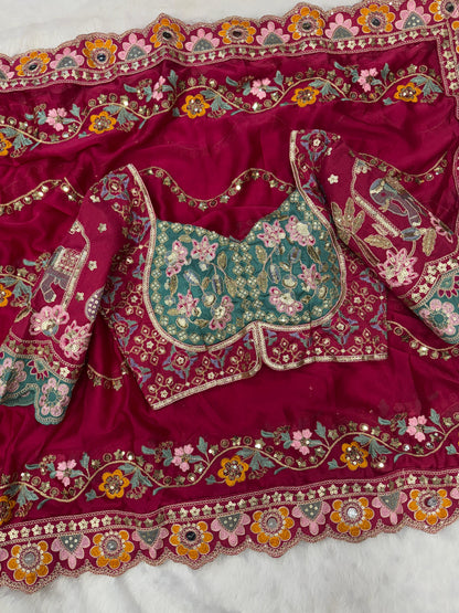 Soft Rangoli Silk Saree with Sequence & Dori Embroidery