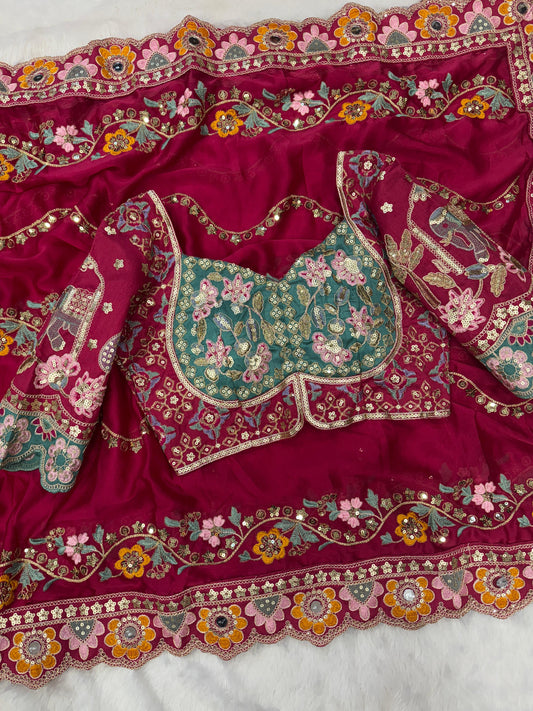 Soft Rangoli Silk Saree with Sequence & Dori Embroidery