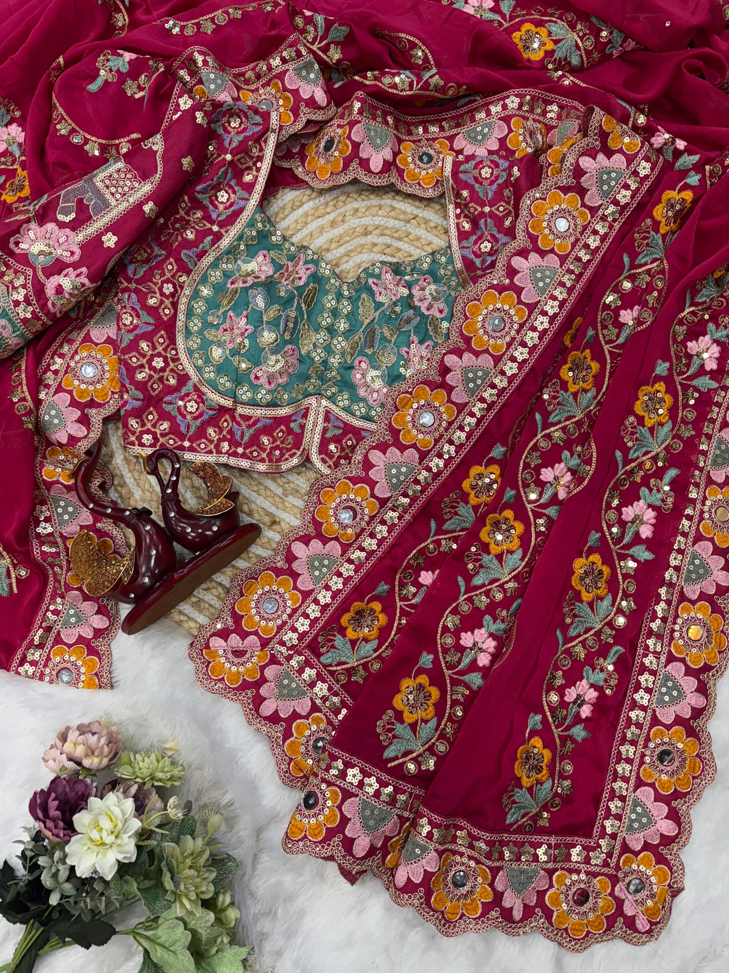 Soft Rangoli Silk Saree with Sequence & Dori Embroidery