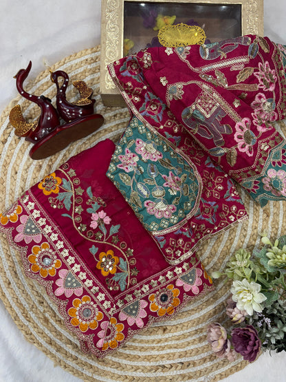 Soft Rangoli Silk Saree with Sequence & Dori Embroidery