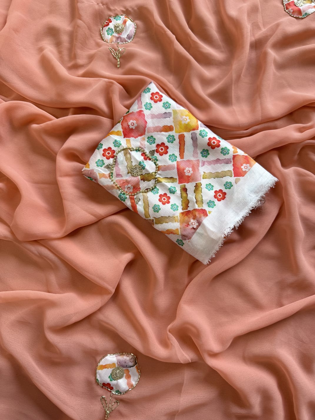 Soft Georgette with Patch Work and Embossed Cutwork Border