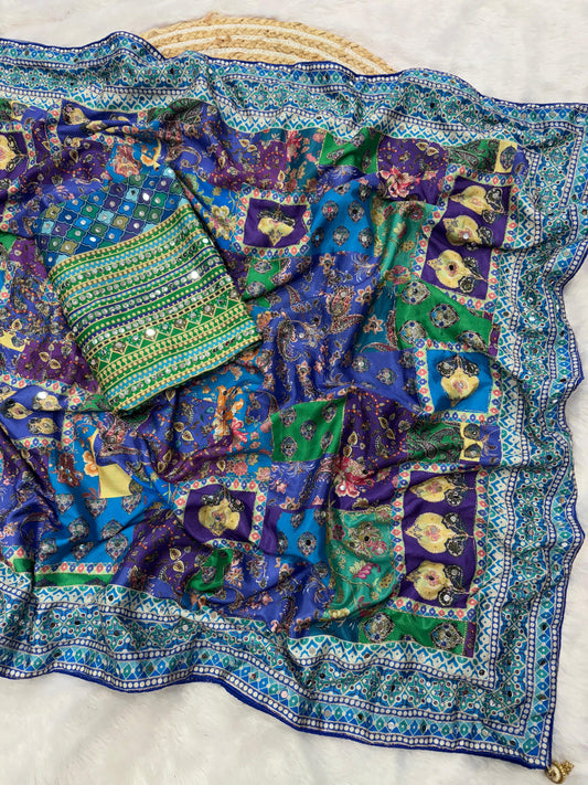 Elegant Chinnon Saree with Real Mirror Work