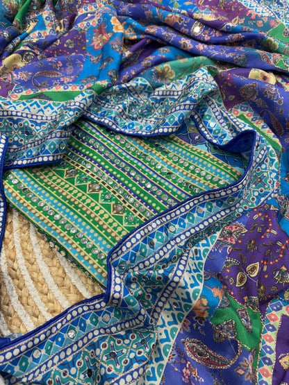 Elegant Chinnon Saree with Real Mirror Work