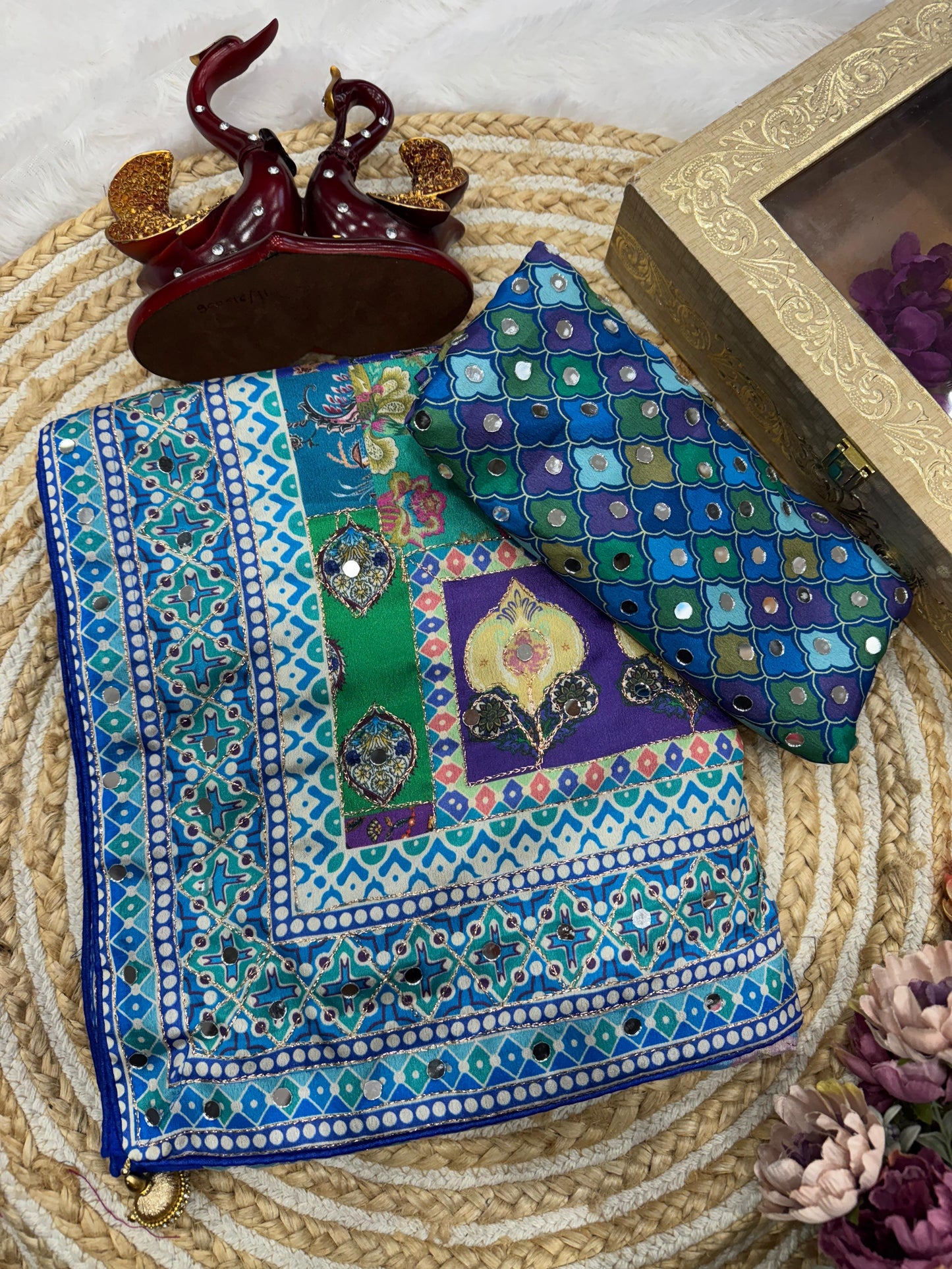 Elegant Chinnon Saree with Real Mirror Work