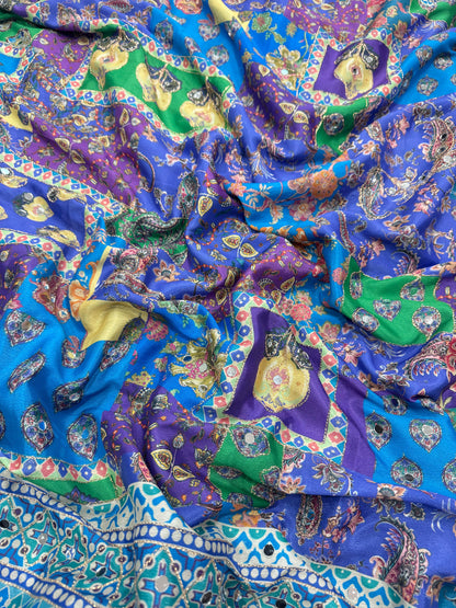 Elegant Chinnon Saree with Real Mirror Work