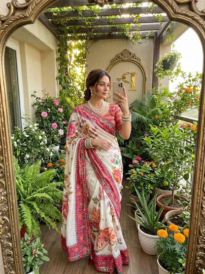 Soft Chinon Silk Digital Print Mirror Work Saree