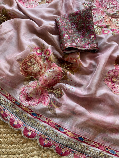 Pure Tebby Silk Floral Sequence Saree