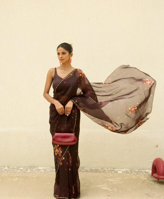 Tebby Silk Floral Print Katdana Handwork Saree