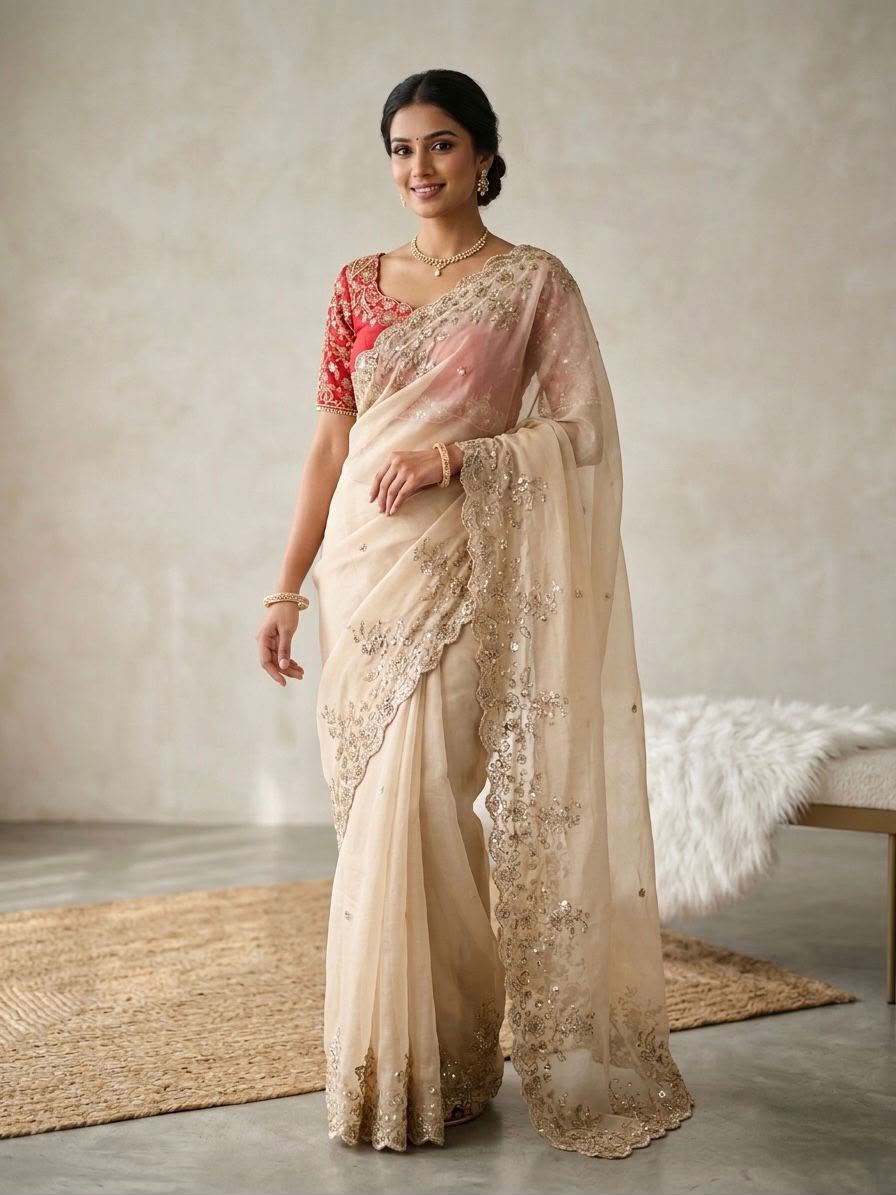 Two Tone Rangoli Silk Heavy Embroidery Saree