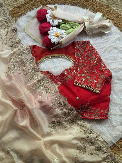Two Tone Rangoli Silk Heavy Embroidery Saree