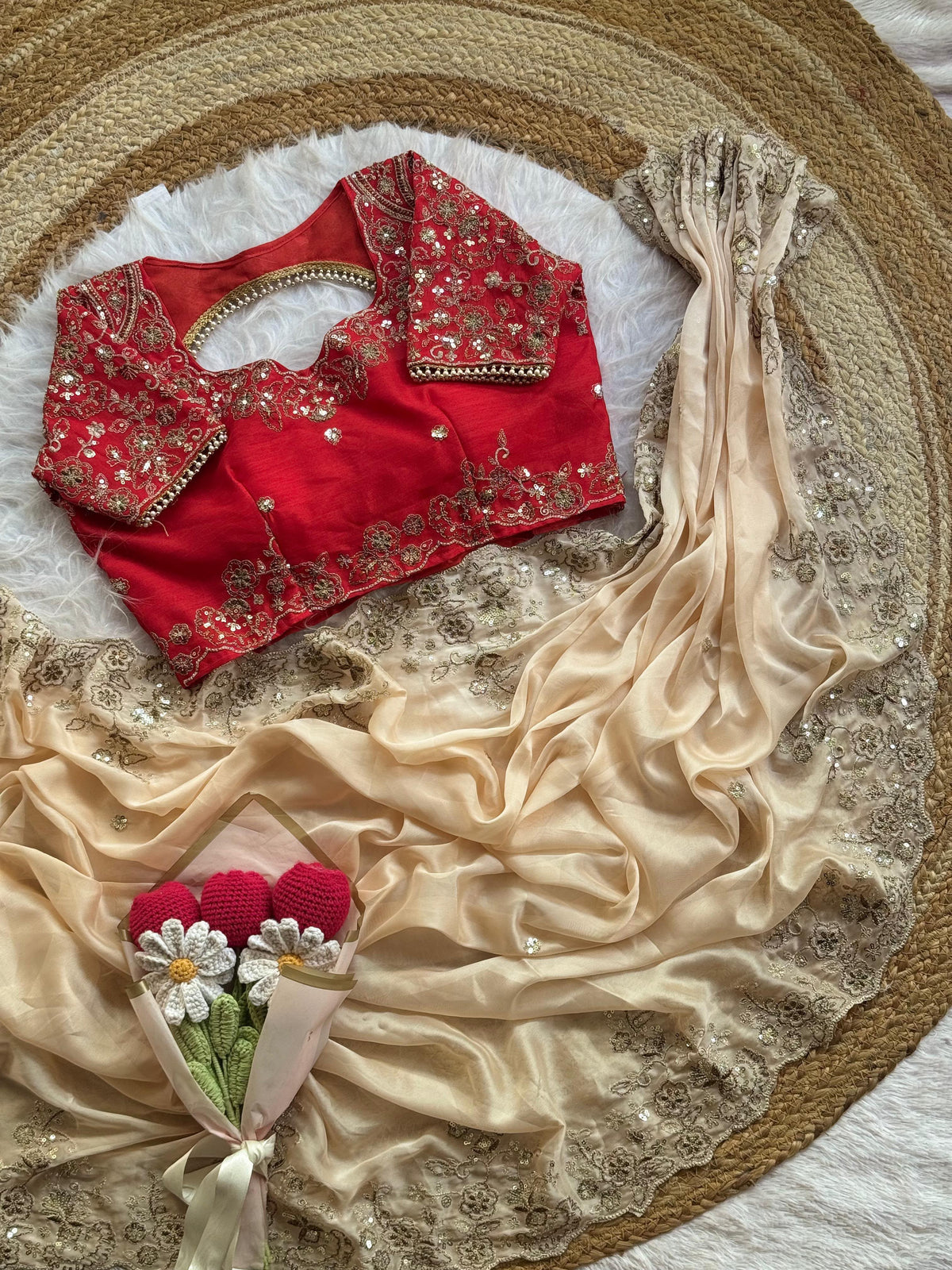 Two Tone Rangoli Silk Heavy Embroidery Saree