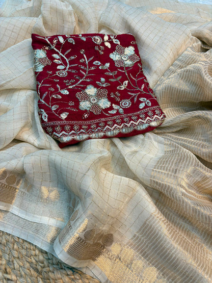 Viscose Georgette Saree with Contrast Blouse