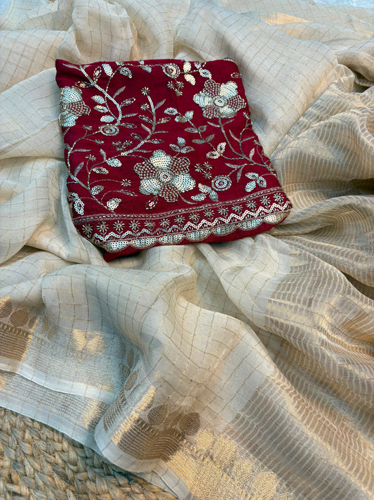 Viscose Georgette Saree with Contrast Blouse