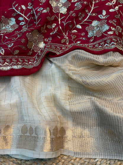 Viscose Georgette Saree with Contrast Blouse