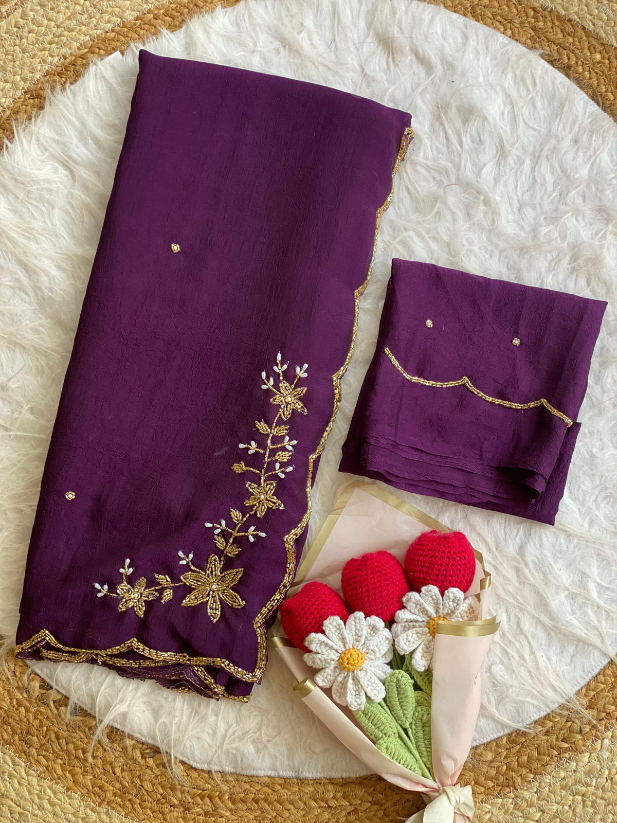 purple Soft Crush Silk Handwork Saree with Butti Work by women shoppee