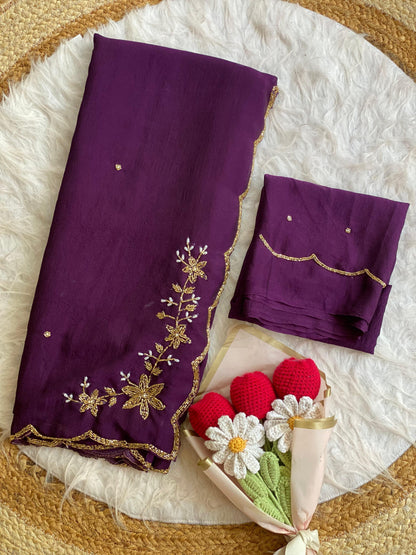 purple Soft Crush Silk Handwork Saree with Butti Work by women shoppee