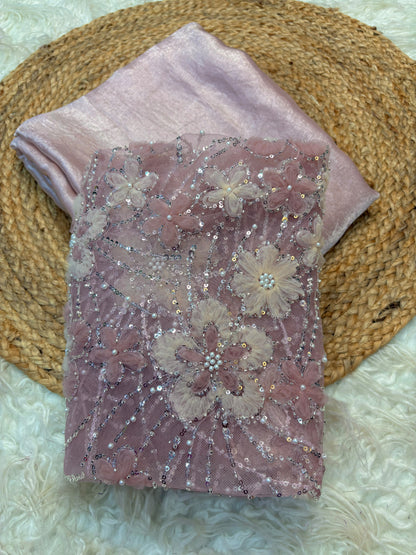 Soft Fandy Silk Saree with Heavy Beads Work Net Blouse