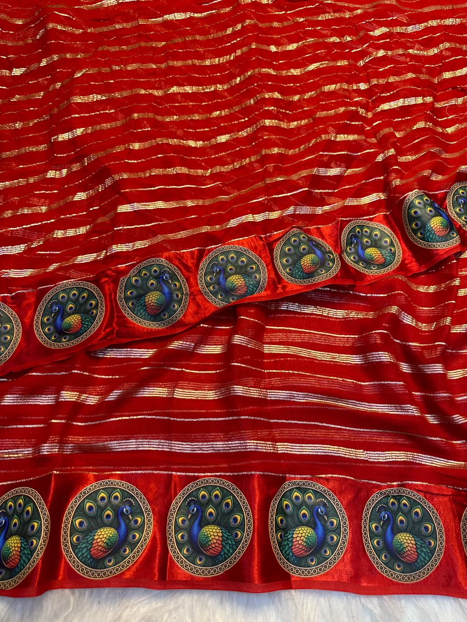 Red Special Pure Viscose Georgette Saree with Saubhagyavati Bhau Print & Satin Border
