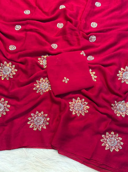 pink Rangoli Crush Silk Saree with Hand Sequins, Beads Work by women shoppee