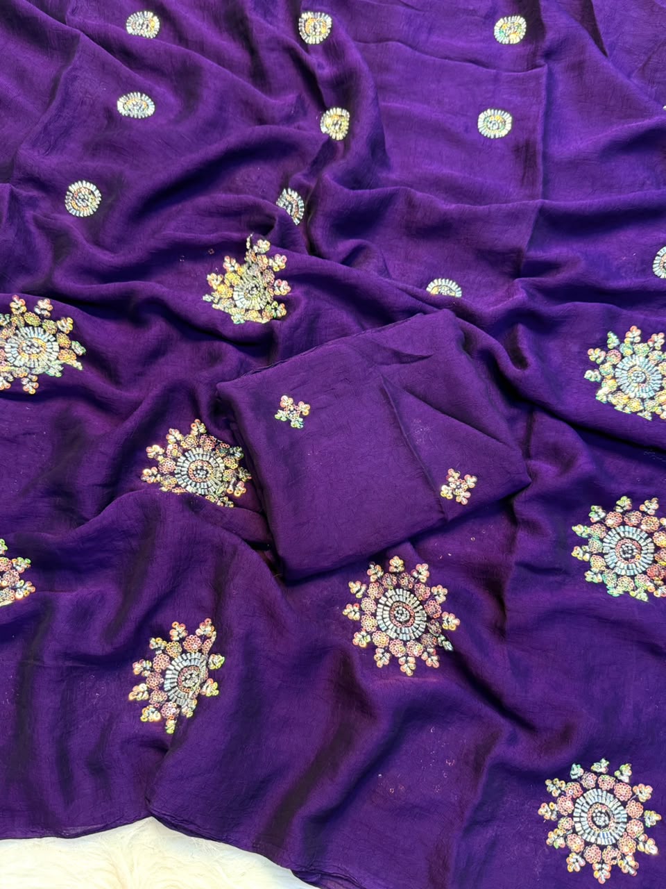 purple Rangoli Crush Silk Saree with Hand Sequins, Beads Work by women shoppee