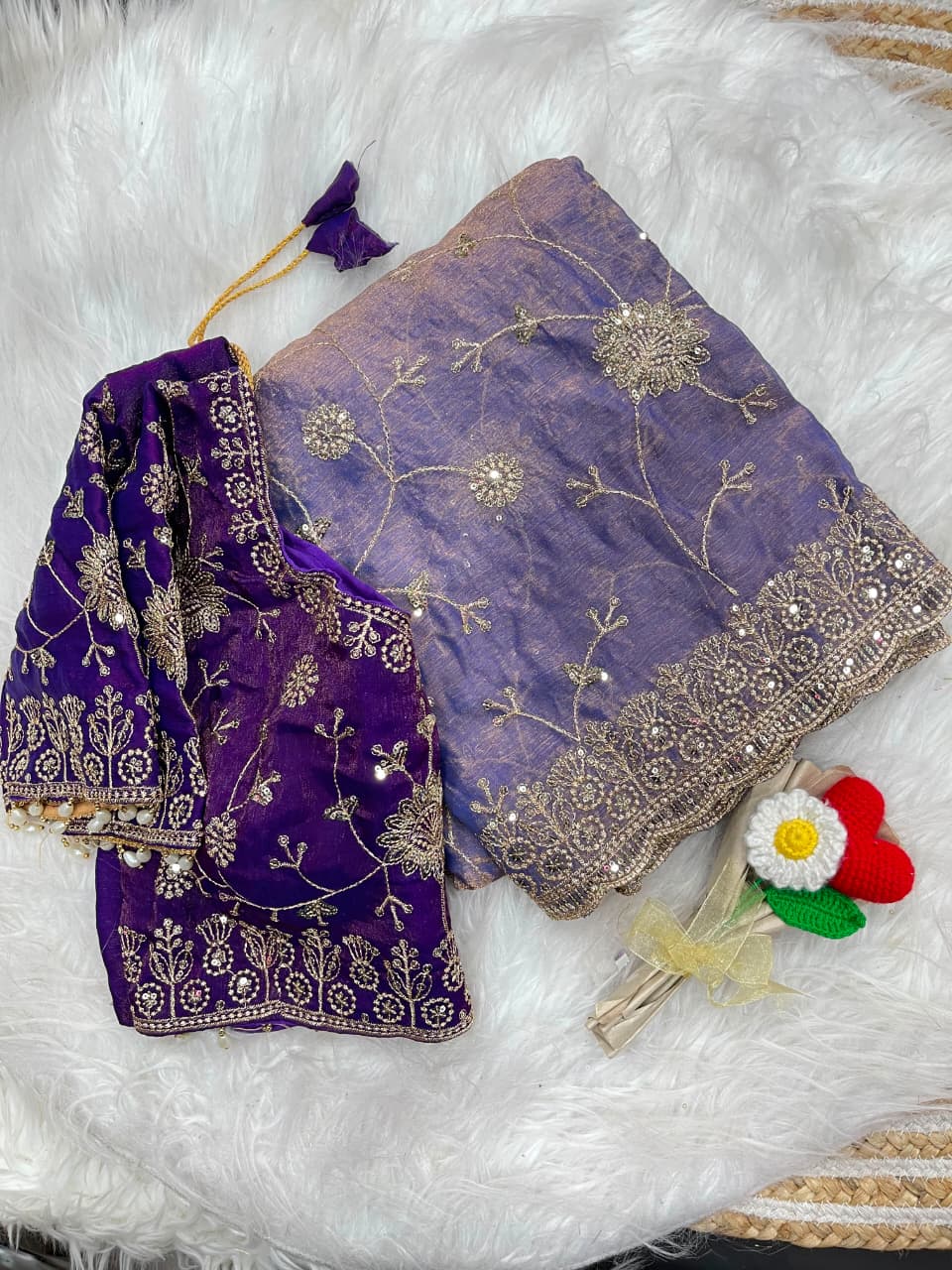 Soft & Elegant Fandy Chiffon Two-Tone Saree with Stitched Blouse