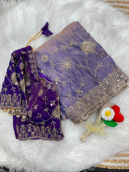 Soft & Elegant Fandy Chiffon Two-Tone Saree with Stitched Blouse