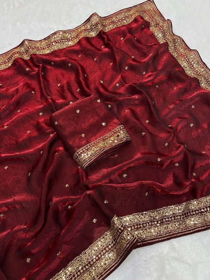 maroon Soft Fandy Silk Sequins Work Saree women shoppee