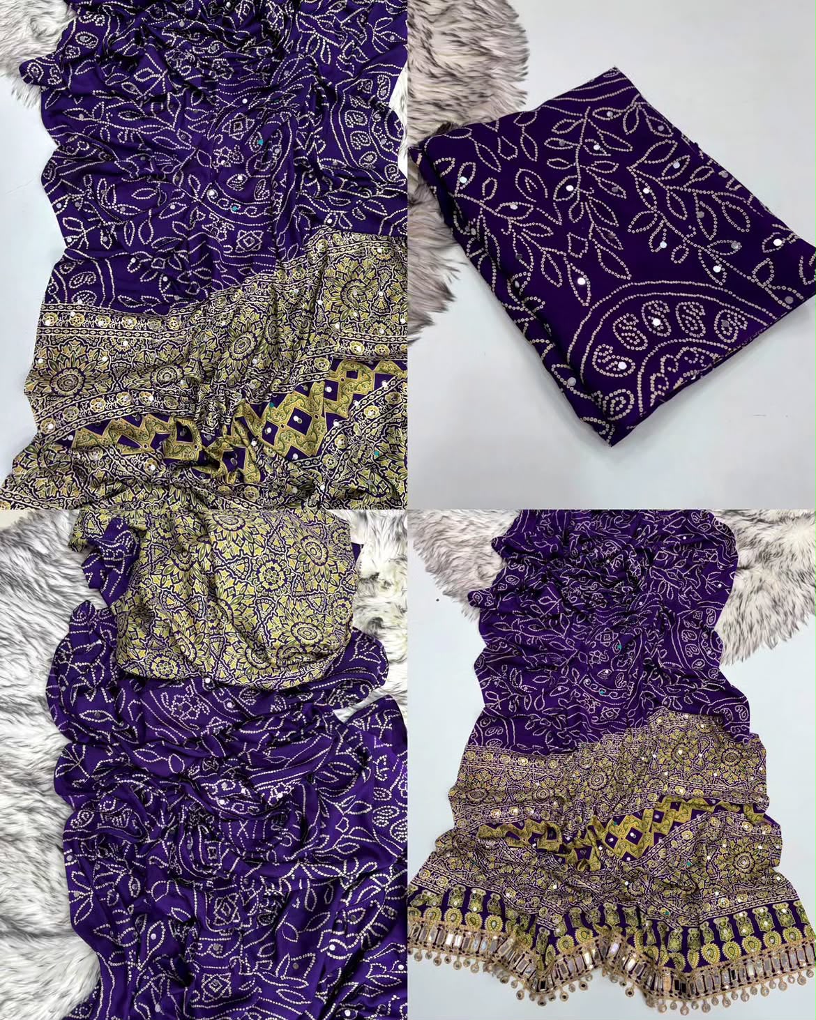 purple Pure Ajrakh Print Chinon Saree with Original Mirror Work by women shoppee